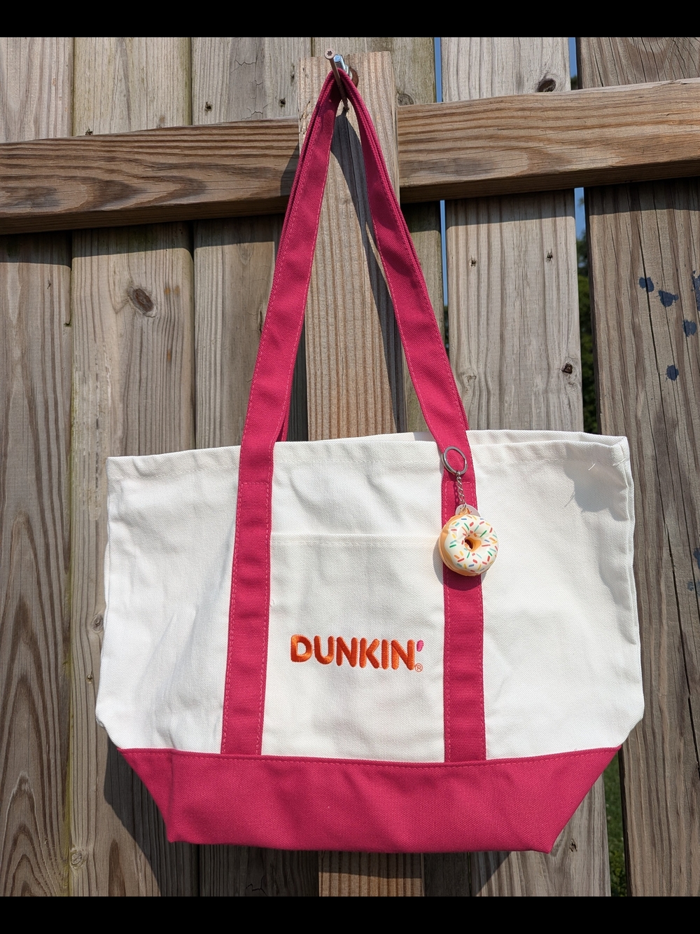 Dunkin' Two-Tone Cream and Pink Canvas Tote